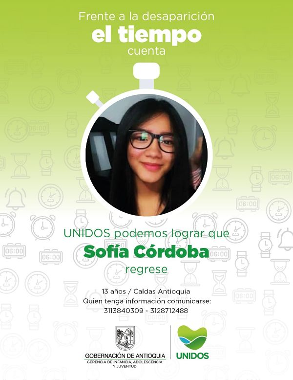 Se Busca desaparecida Sofía Cordoba